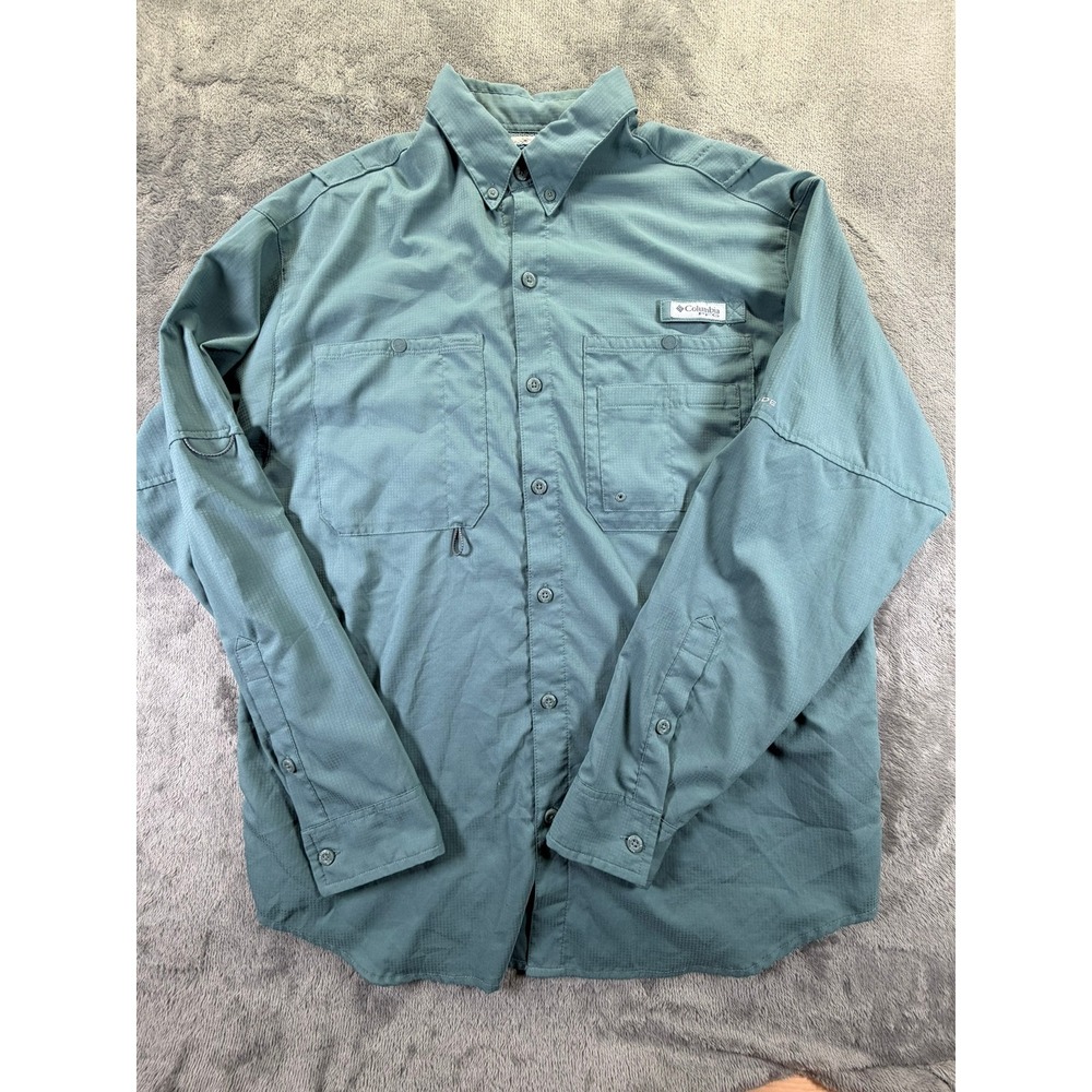 Columbia PFG Tamiami II Mens Medium Teal Green Long Sleeve Fishing Shirt XM7102